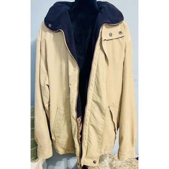Men’s Vintage Tan Nautica Jacket SzXL Zip Front With Pockets Hidden Hood - Picture 14 of 16